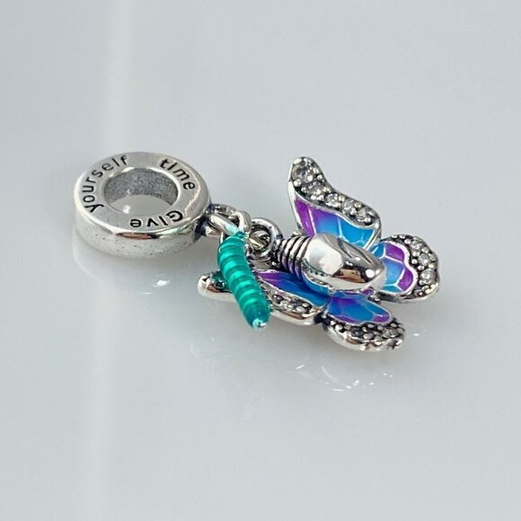 Sterling Silver Give Yourself Time - Butterfly Life Cycle Dangle Charm - Picture 10 of 15